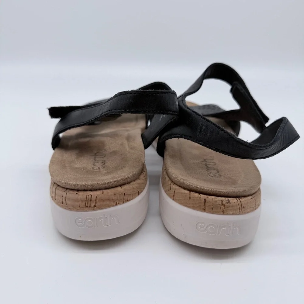Earth Etrecent Black Leather Laser Cut Comfort Sandals Women 12M ETRECENT